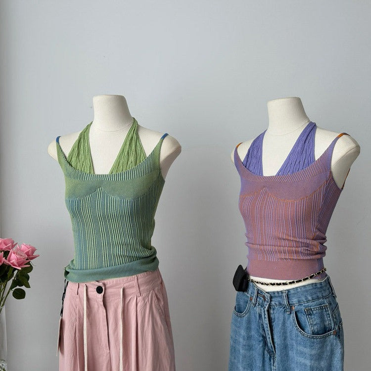 Double Layered Y2K Knit Halter Top