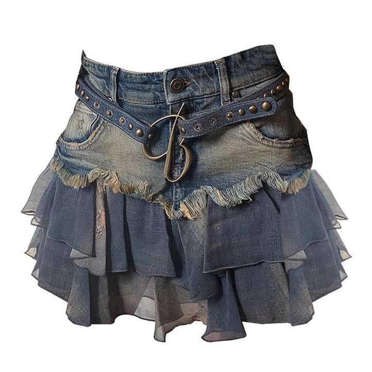 Y2K Aesthetic Denim Ruffled Skirt