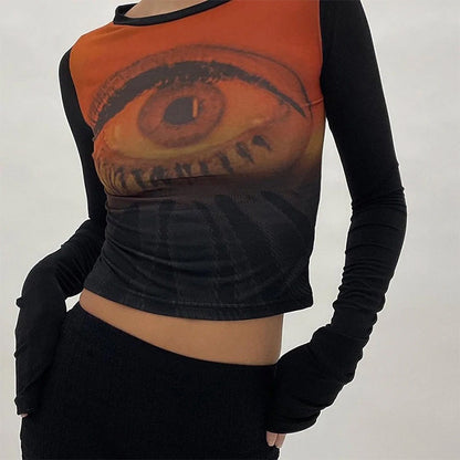 Y2K Eye Print Mesh Top