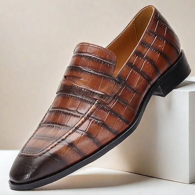 Pattern Shoes Men's - Brown Crocodile Classic Leather Dress