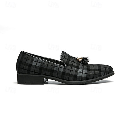 Plaid Men's Decoration Loafers Tassel – Elegant with