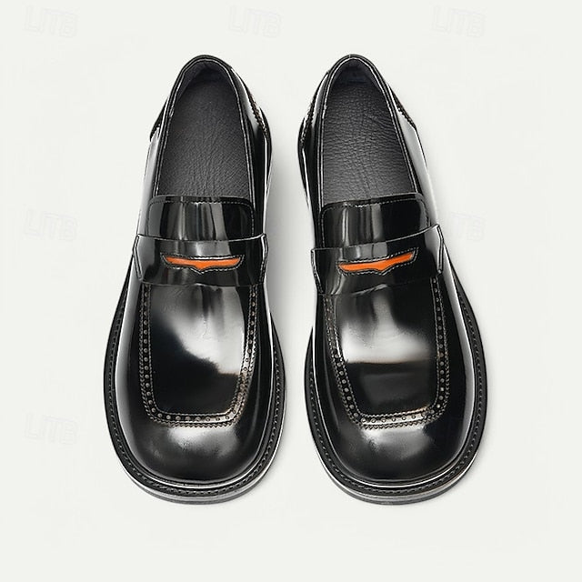Cowhide Black with Men's Slip-On Premium Loafers Decorative