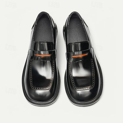 Cowhide Black with Men's Slip-On Premium Loafers Decorative