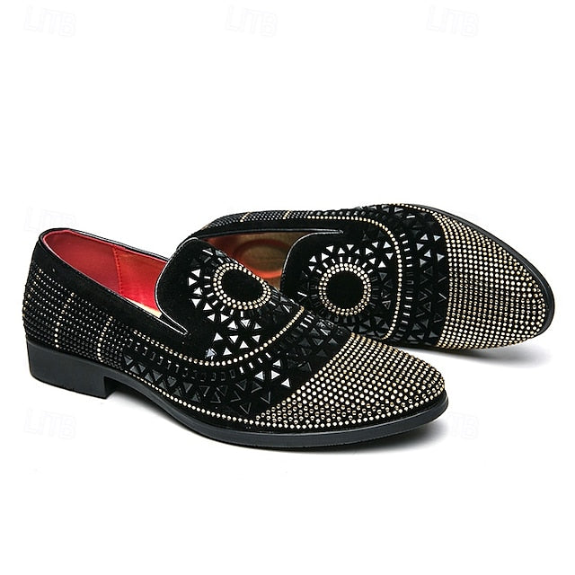 Velvet Studded Black Men's - Spiral Prom with Loafers Shoes