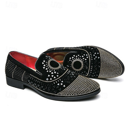 Velvet Studded Black Men's - Spiral Prom with Loafers Shoes