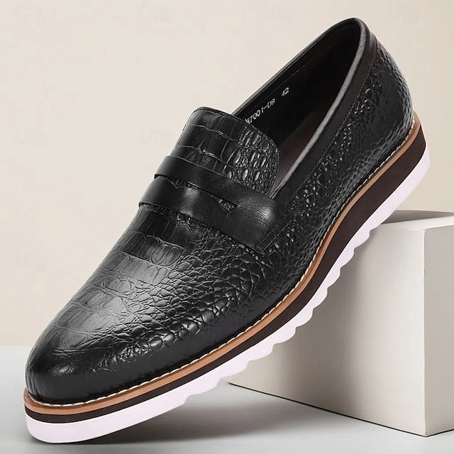 Slip-On Leather Loafers Black Men’s Cowhide Genuine