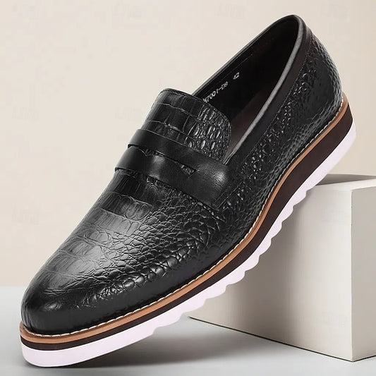 Slip-On Leather Loafers Black Men’s Cowhide Genuine