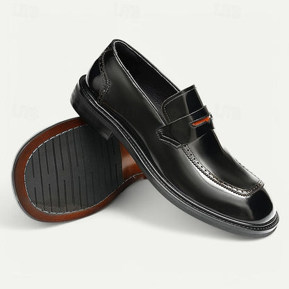 Cowhide Black with Men's Slip-On Premium Loafers Decorative