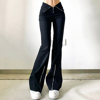 Trendy Zip Up Flared Pants