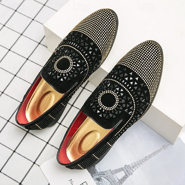 Velvet Studded Black Men's - Spiral Prom with Loafers Shoes