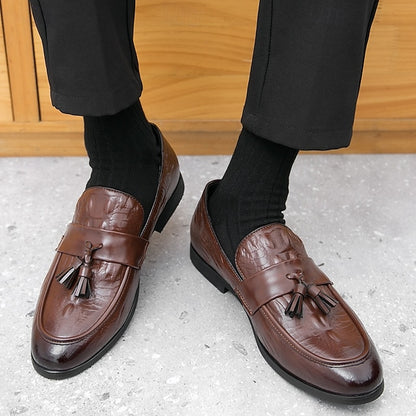 Crocodile Leather Faux with Green Loafers Men's Embossed