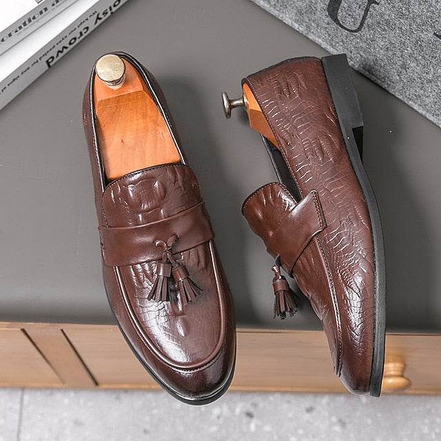 Crocodile Leather Faux with Green Loafers Men's Embossed