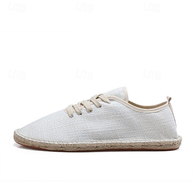 Men's Beige Shoes with Lace-Up Rope Espadrille Jute Canvas