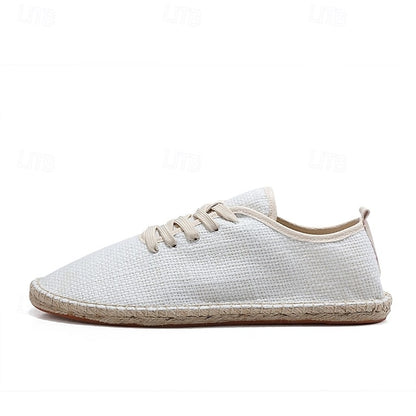 Men's Beige Shoes with Lace-Up Rope Espadrille Jute Canvas