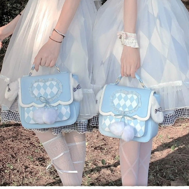 Kawaii Fluffy Bunny Ears Blue Lolita Backpack ON643 Wonderland Case