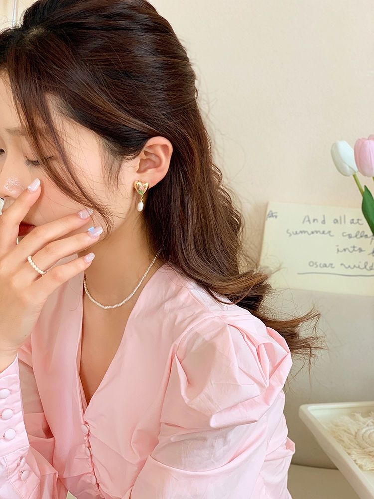 French Tulip Love-Heart Pearl Earrings