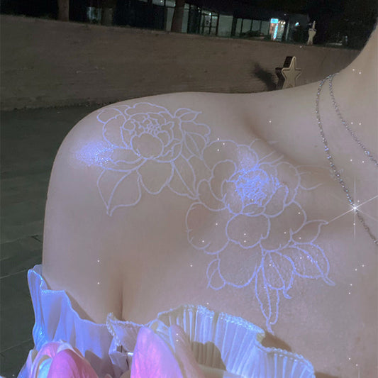Sweet White Moon Butterfly Flower Tattoo Sticker