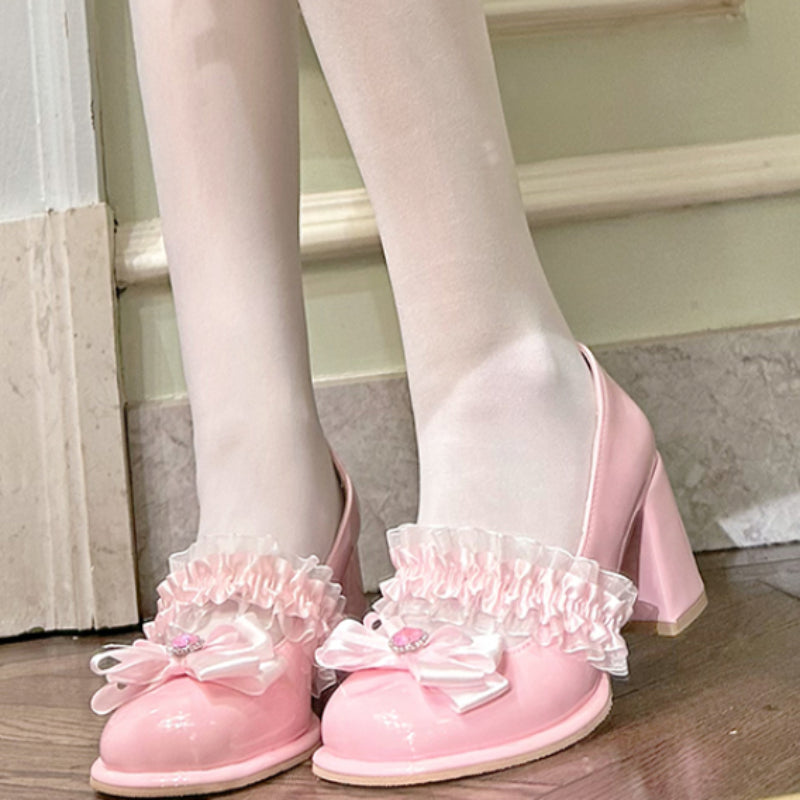 Sweet Peach Pink Bow Lace High Heels - Wonderland Case