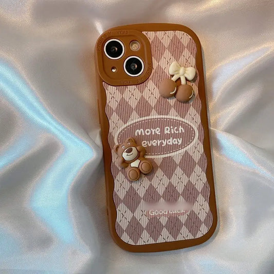 3D Bear Argyle Phone Case - iPhone 13 Pro Max / 13 Pro / 13 