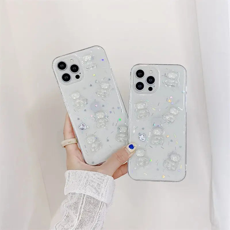 3D Bear Transparent Phone Case - iPhone 13 Pro Max / 13 Pro / 13 / 13 Mini / 12 Pro Max / 12 Pro / 12 / 12 Mini / 11 Pro Max / 11 Pro / 11 / XS Max / XR / XS / X / 8 Plus / 7 Plus / 8 / 7 / SE 2-5