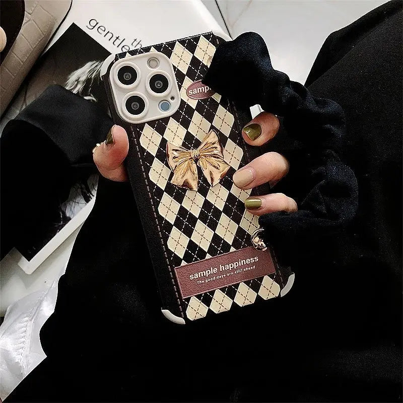 3D Bow Argyle Hand Strap Phone Case - Huawei / Honor-3