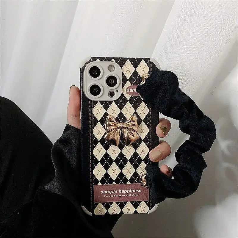 3D Bow Argyle Hand Strap Phone Case - Huawei / Honor-17