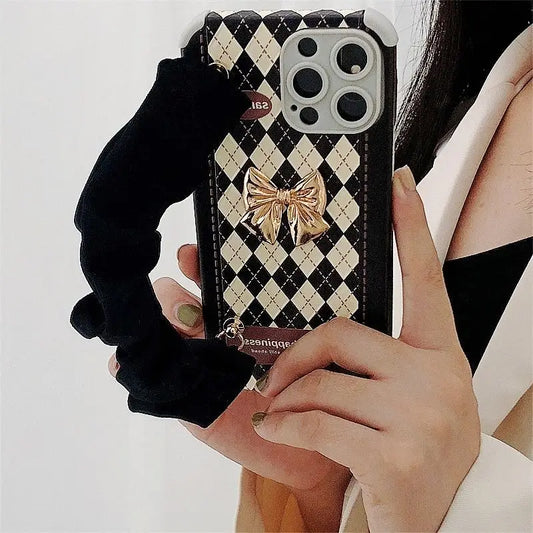 3D Bow Argyle Phone Case - iPhone 13 Pro Max / 13 Pro / 13 / 13 mini / 12 Pro Max / 12 Pro / 12 / 12 mini / 11 Pro Max / 11 Pro / 11 / SE / XS Max / XS / XR / X / SE 2 / 8 / 8 Plus / 7 / 7 Plus / 6 / 6 Plus-2