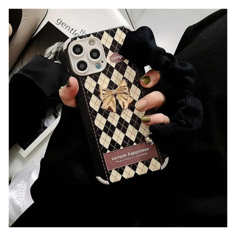 3D Bow Argyle Phone Case - iPhone 13 Pro Max / 13 Pro / 13 / 13 mini / 12 Pro Max / 12 Pro / 12 / 12 mini / 11 Pro Max / 11 Pro / 11 / SE / XS Max / XS / XR / X / SE 2 / 8 / 8 Plus / 7 / 7 Plus / 6 / 6 Plus-13