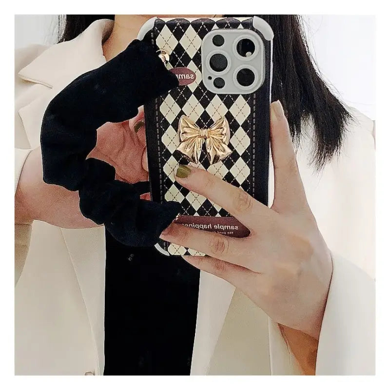 3D Bow Argyle Phone Case - iPhone 13 Pro Max / 13 Pro / 13 / 13 mini / 12 Pro Max / 12 Pro / 12 / 12 mini / 11 Pro Max / 11 Pro / 11 / SE / XS Max / XS / XR / X / SE 2 / 8 / 8 Plus / 7 / 7 Plus / 6 / 6 Plus-6