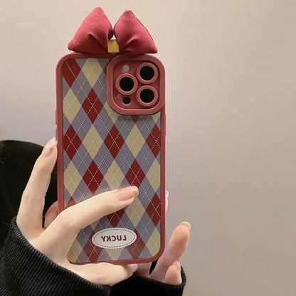 3D Bow Argyle Phone Case - iPhone 7 / 8 / SE / 7 Plus / 8 Plus / X / XS / XS Max / XR / 11 / 11 Pro / 11 Pro Max / 12 mini / 12 / 12 Pro / 12 Pro Max / 13 mini / 13 / 13 Pro / 13 Pro Max-2