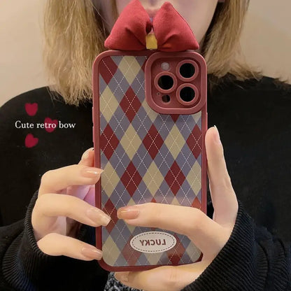 3D Bow Argyle Phone Case - iPhone 7 / 8 / SE / 7 Plus / 8 Plus / X / XS / XS Max / XR / 11 / 11 Pro / 11 Pro Max / 12 mini / 12 / 12 Pro / 12 Pro Max / 13 mini / 13 / 13 Pro / 13 Pro Max-20