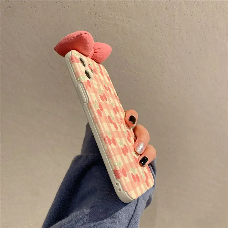 3D Bow Cherry Plaid Phone Case - iPhone 13 Pro Max / 13 Pro 