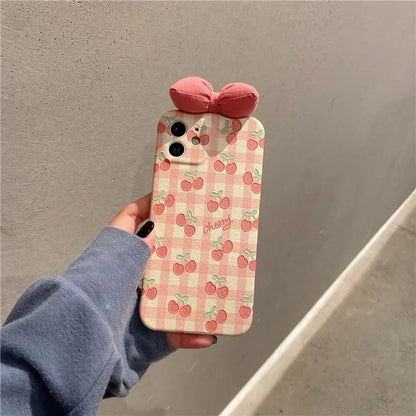 3D Bow Cherry Plaid Phone Case - iPhone 13 Pro Max / 13 Pro 