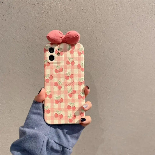 3D Bow Cherry Plaid Phone Case - iPhone 13 Pro Max / 13 Pro 