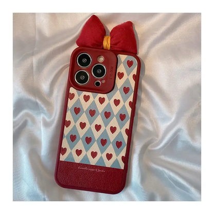 3D Bow Heart Argyle Phone Case - iPhone 13 Pro Max / 13 Pro 