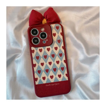 3D Bow Heart Argyle Phone Case - iPhone 13 Pro Max / 13 Pro 