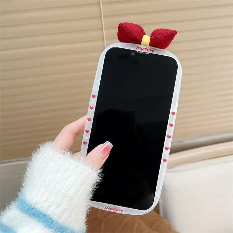 3D Bow Heart Argyle Phone Case - iPhone 13 Pro Max / 13 Pro / 13 / 13 mini / 12 Pro Max / 12 Pro / 12 / 12 mini / 11 Pro Max / 11 Pro / 11 / SE / XS Max / XS / XR / X-11