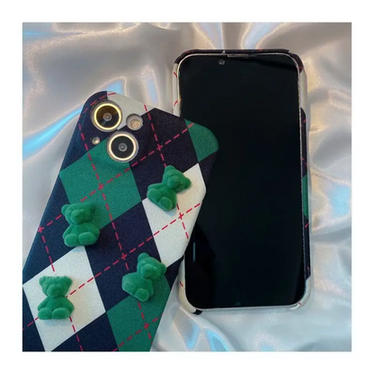 3D Flocking Bear Argyle Phone Case - iPhone 13 Pro Max / 13 