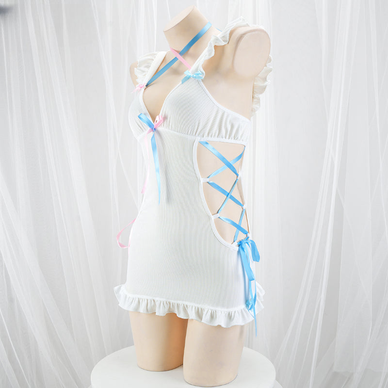 White Lace Up Pink Blue Open Sides Sweet Dress ON903 KawaiiMoriStore