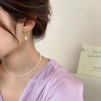 French Tulip Love-Heart Pearl Earrings
