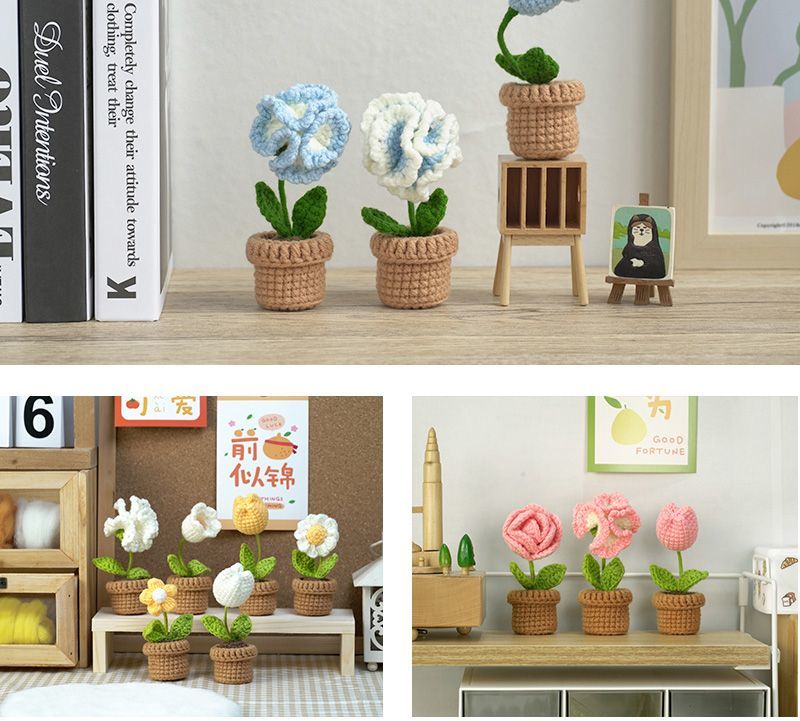 DIY Mini Woolen Flower Tulip Bouquets Potted Wonderland Case