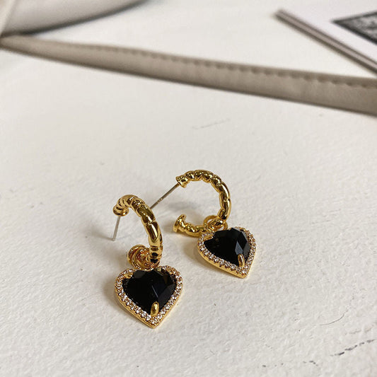 Black Sweet Heart Crystal Earrings