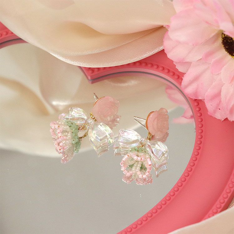 Rose Flower Bow Earrings - Heartzore Heartzore