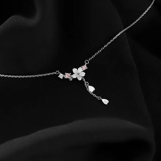 925 Sterling Silver Flower Pendant Lariat Necklace W278 - As
