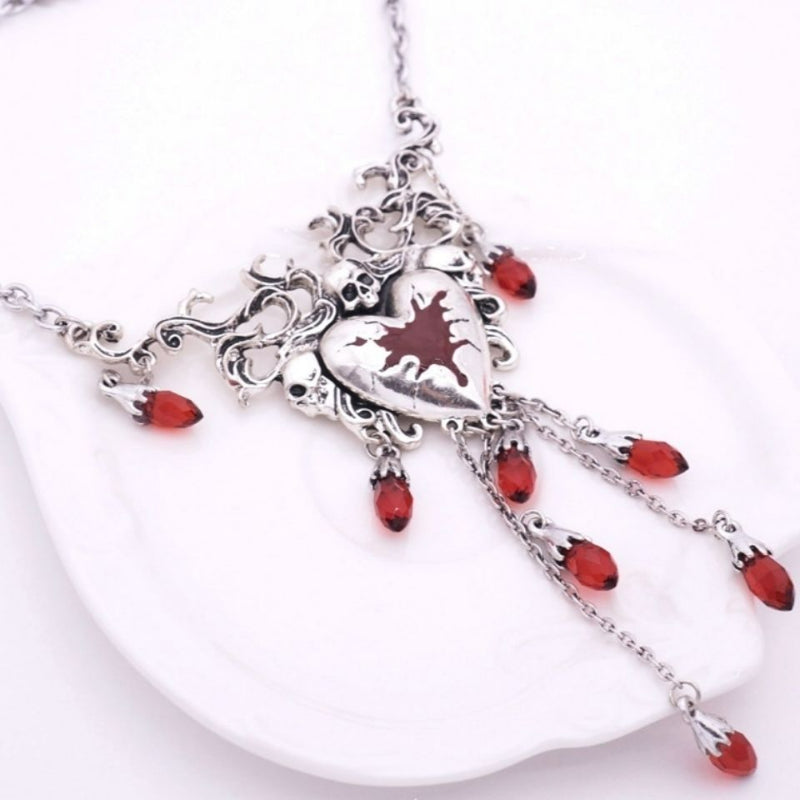 Y2K Skeleton Red Heart Necklace MK Kawaii Store