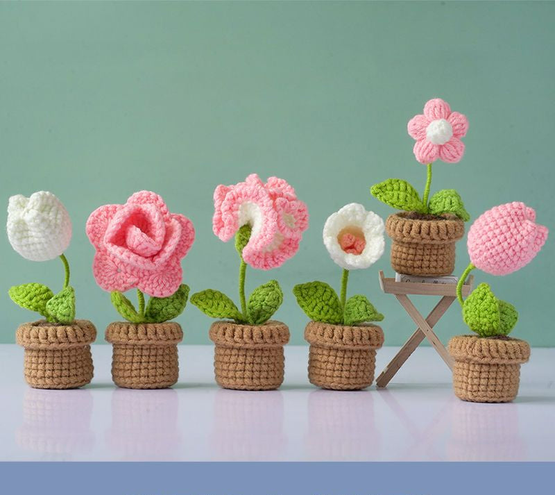 DIY Mini Woolen Flower Tulip Bouquets Potted Wonderland Case