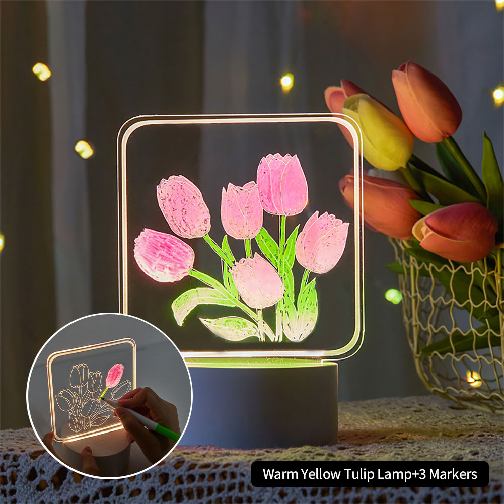 DIY Hand-made Painting Tulip Night Light Wonderland Case