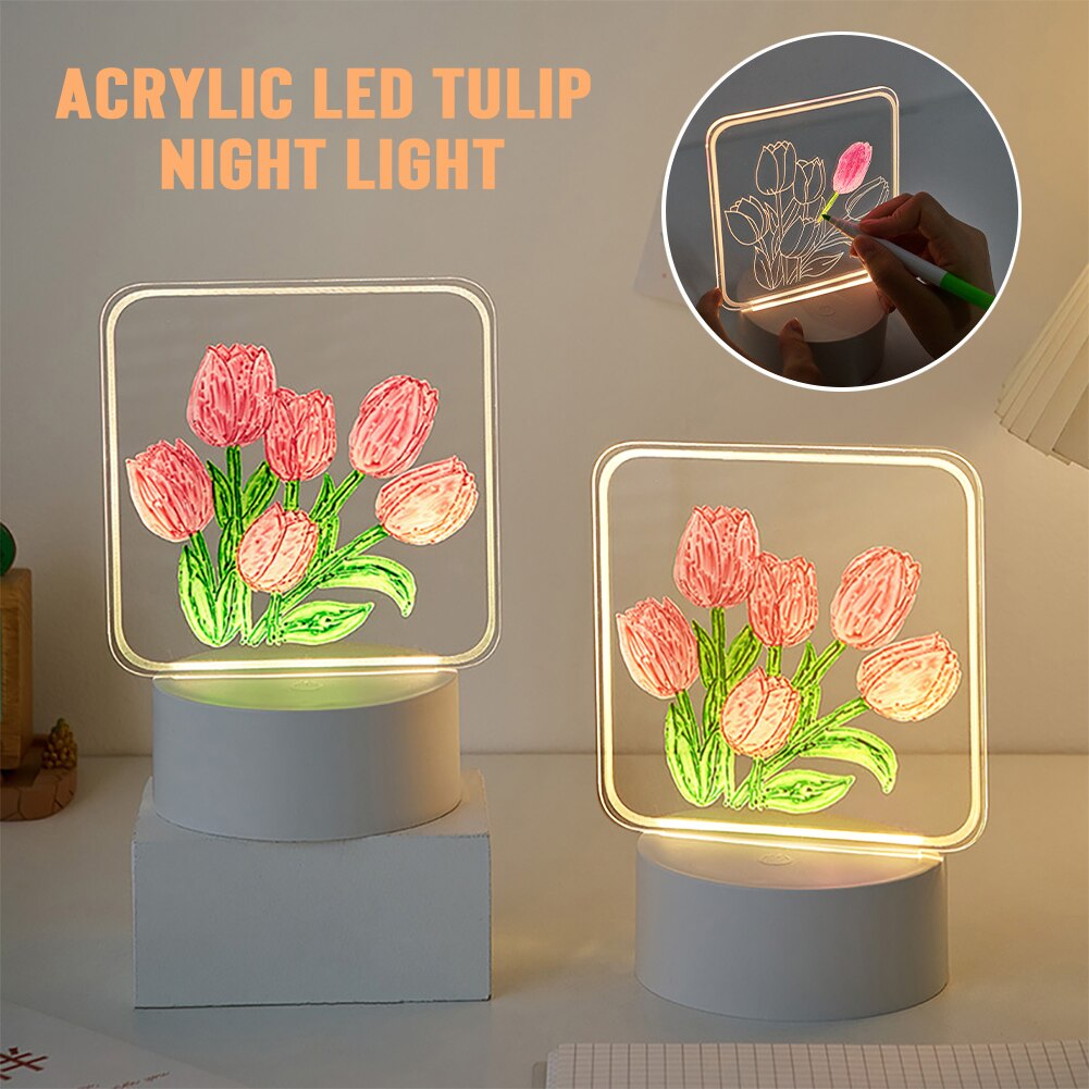 DIY Hand-made Painting Tulip Night Light Wonderland Case