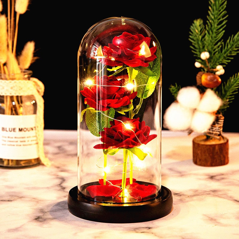 Rose LED Light In Glass Wonderland Case