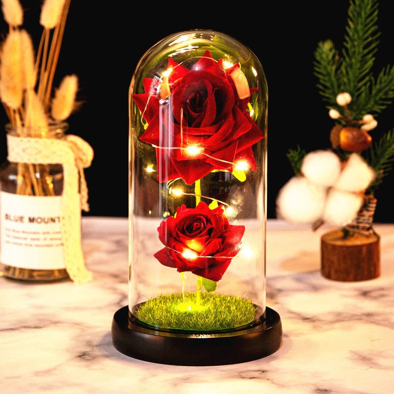 Rose LED Light In Glass Wonderland Case